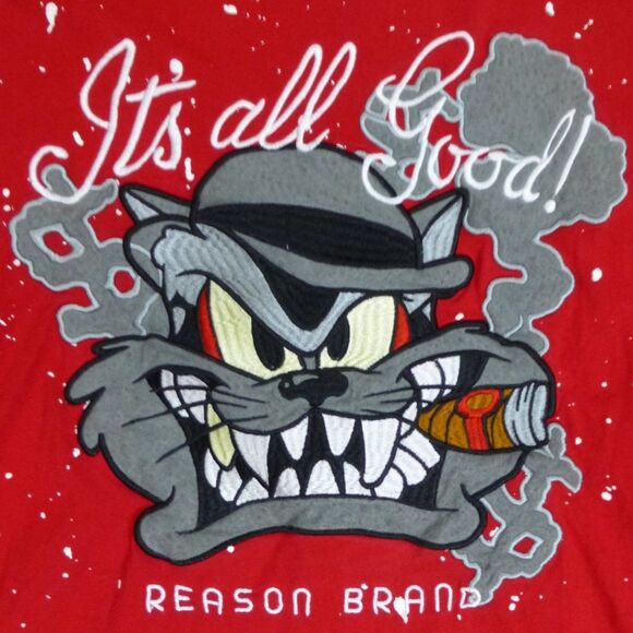 Reason Brand Red "It's All Good" Splatter Paint Graphic Embroidered T-Shirt - Picture 4 of 7